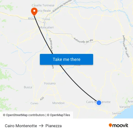 Cairo Montenotte to Pianezza map