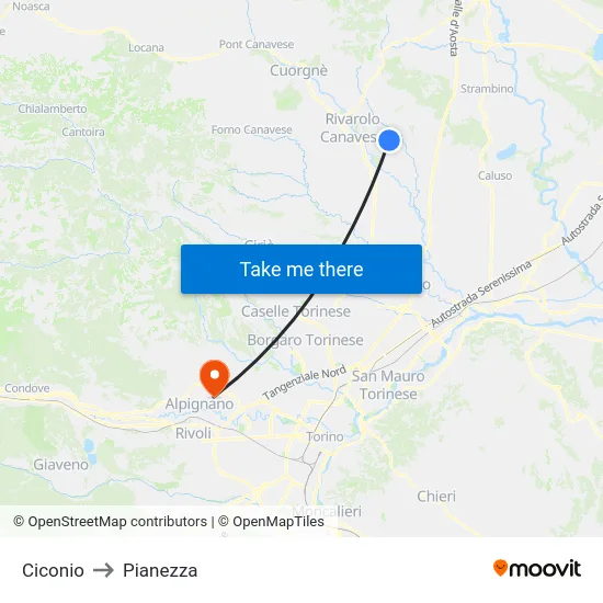 Ciconio to Pianezza map