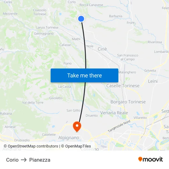Corio to Pianezza map