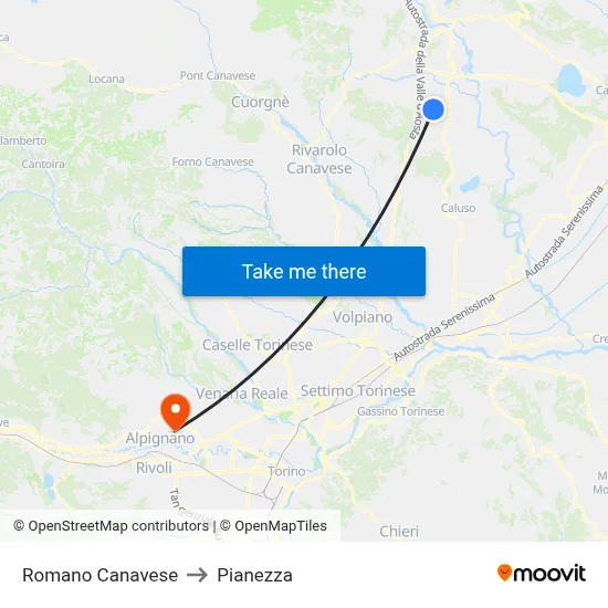 Romano Canavese to Pianezza map