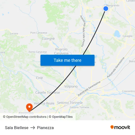 Sala Biellese to Pianezza map