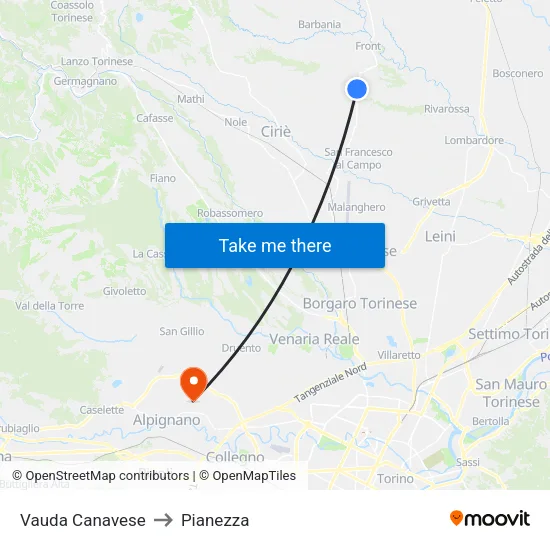 Vauda Canavese to Pianezza map