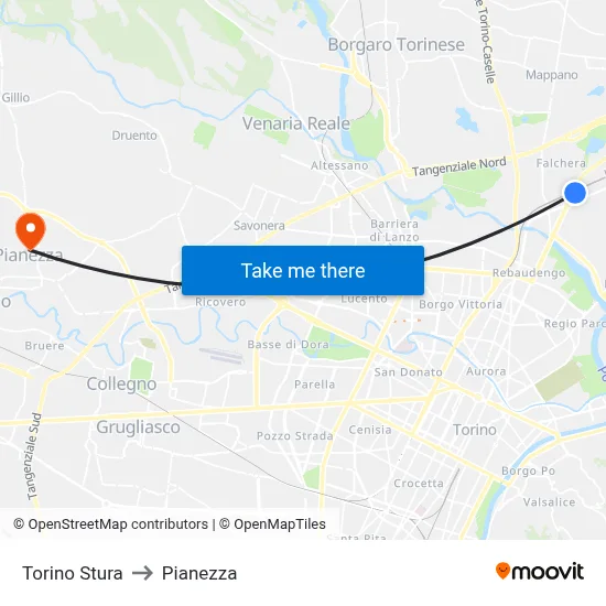 Turin Stura to Pianezza map
