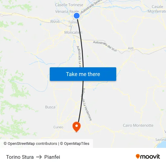 Turin Stura to Pianfei map