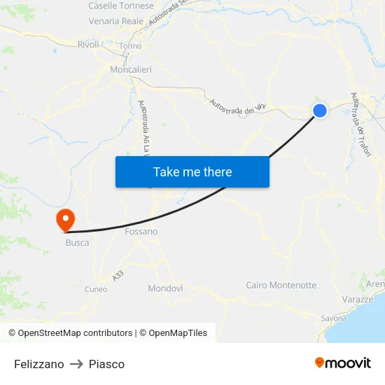 Felizzano to Piasco map