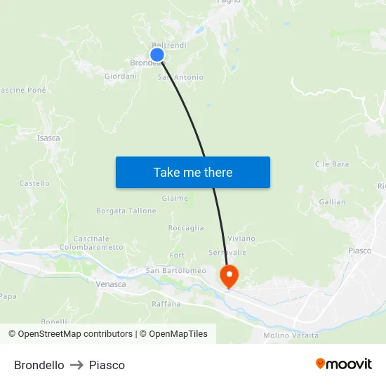 Brondello to Piasco map