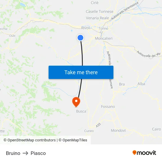 Bruino to Piasco map