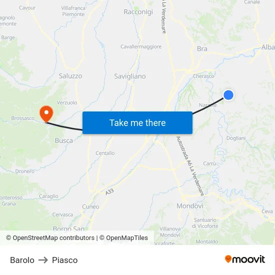 Barolo to Piasco map