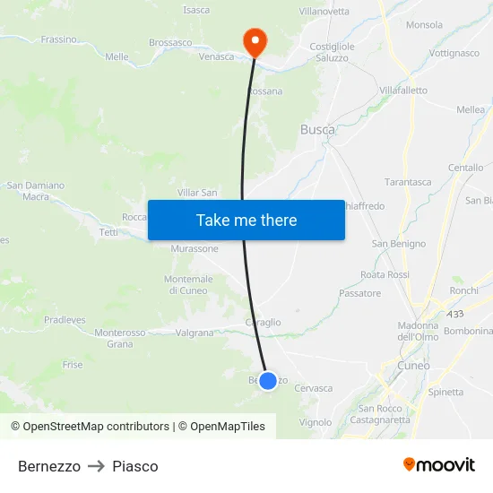 Bernezzo to Piasco map
