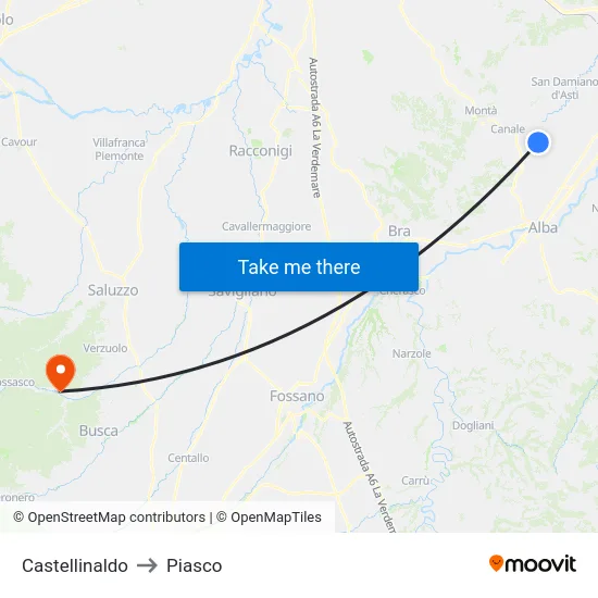 Castellinaldo to Piasco map