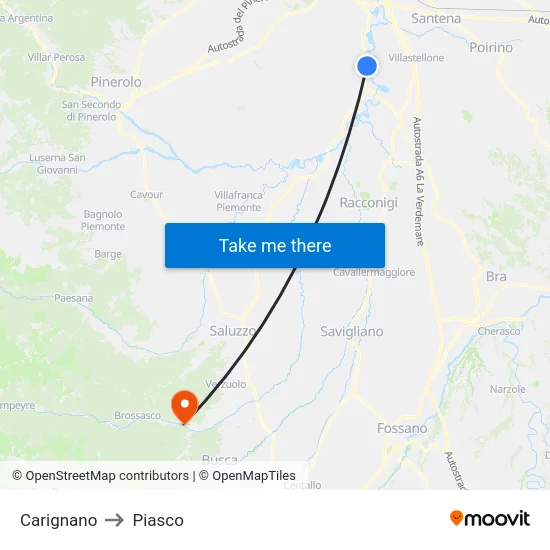 Carignano to Piasco map