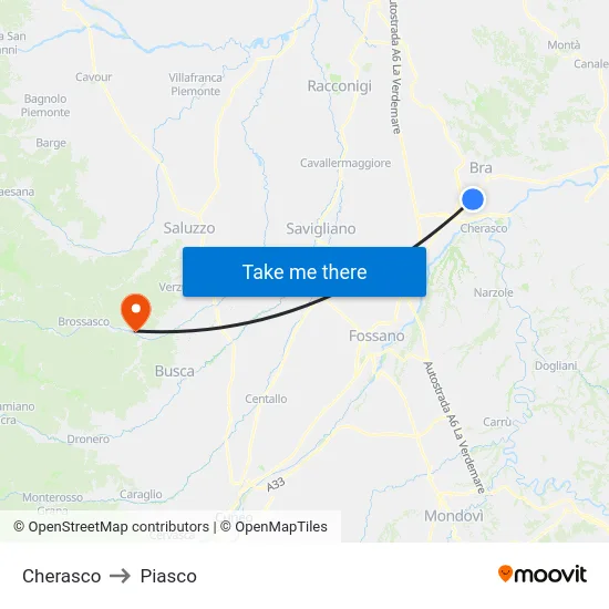 Cherasco to Piasco map