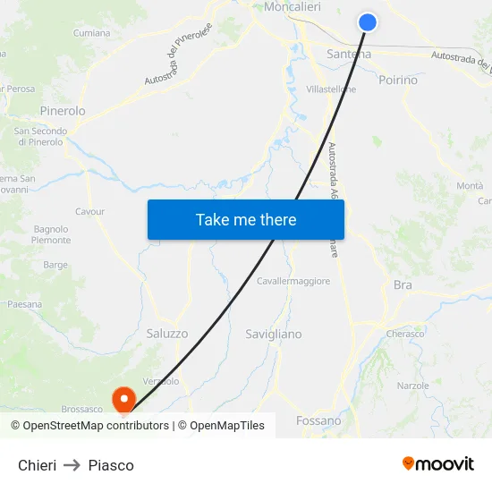 Chieri to Piasco map