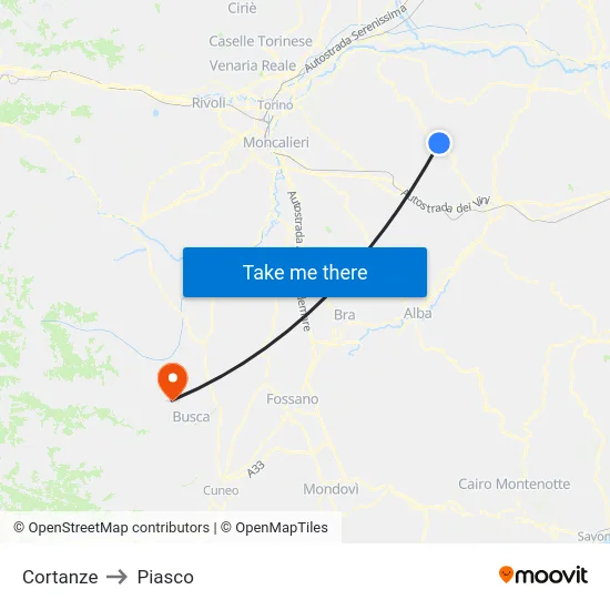 Cortanze to Piasco map