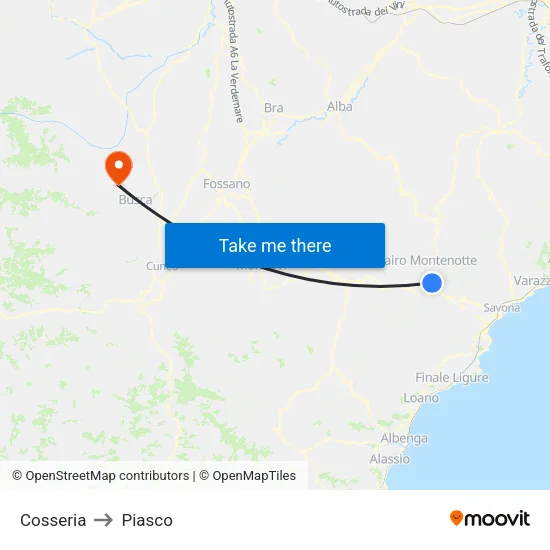 Cosseria to Piasco map