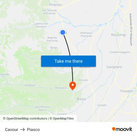 Cavour to Piasco map