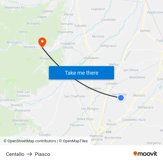 Centallo to Piasco map