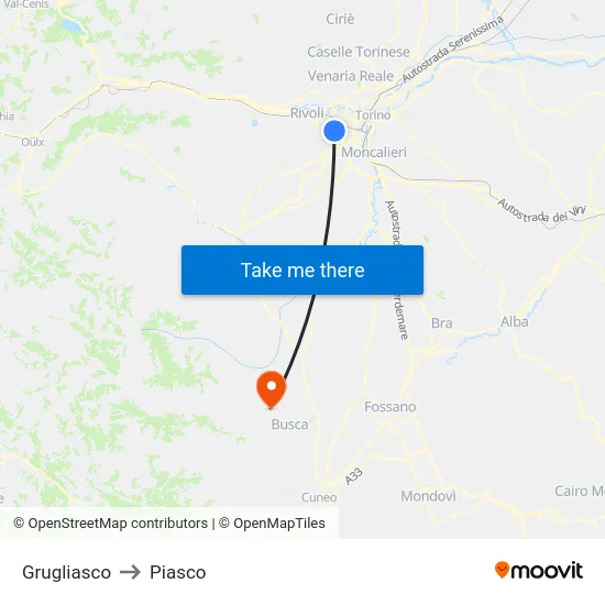 Grugliasco to Piasco map