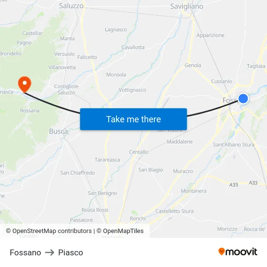 Fossano to Piasco map