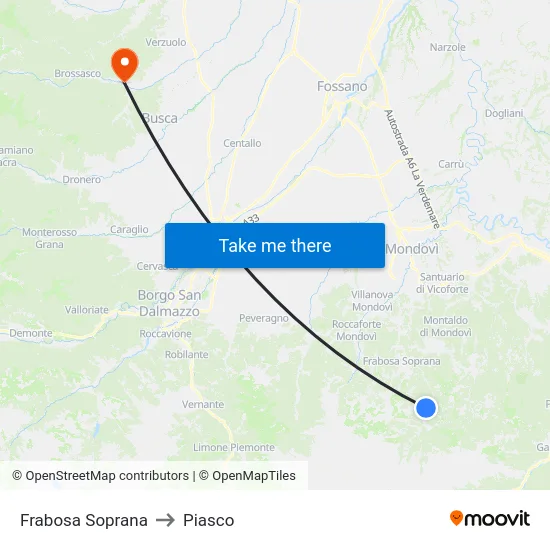 Frabosa Soprana to Piasco map