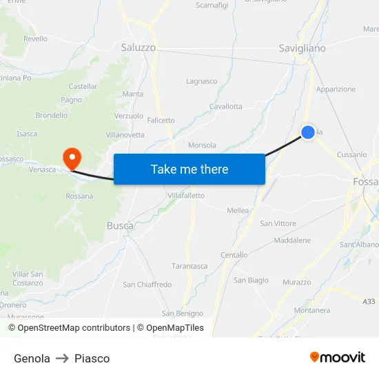 Genola to Piasco map