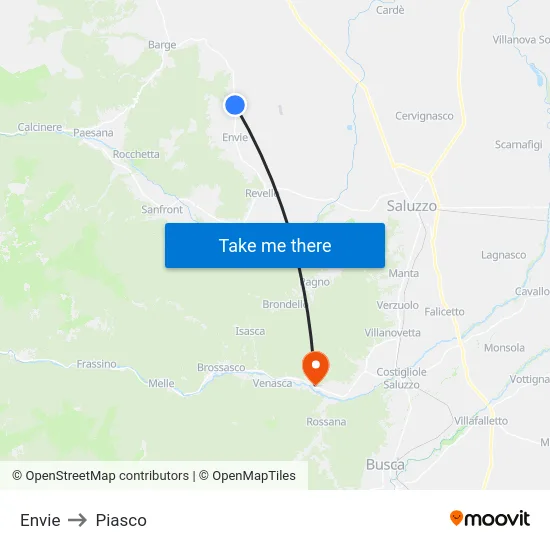 Envie to Piasco map