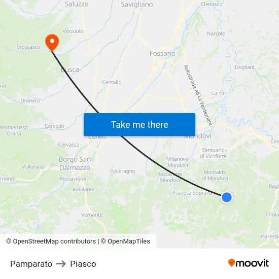 Pamparato to Piasco map