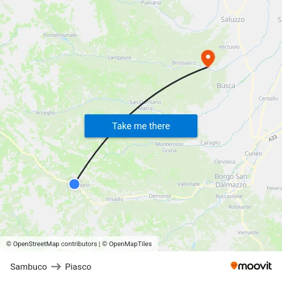 Sambuco to Piasco map
