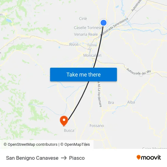 San Benigno Canavese to Piasco map