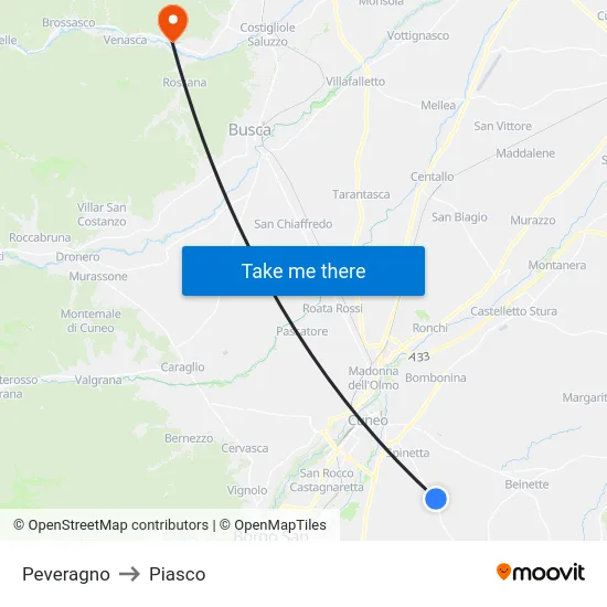 Peveragno to Piasco map
