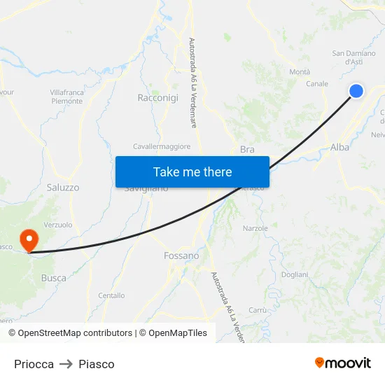 Priocca to Piasco map