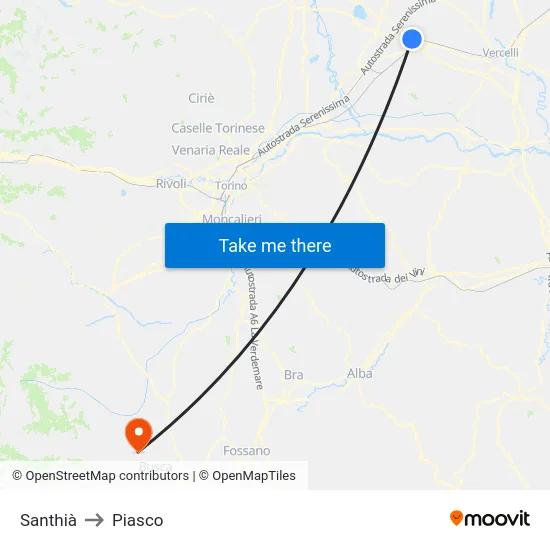 Santhià to Piasco map