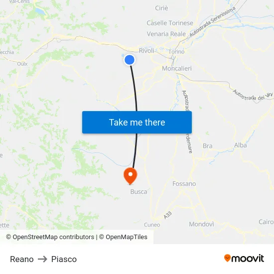 Reano to Piasco map