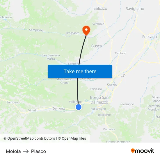 Moiola to Piasco map