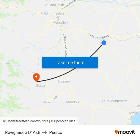 Revigliasco D' Asti to Piasco map