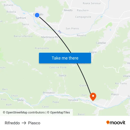 Rifreddo to Piasco map