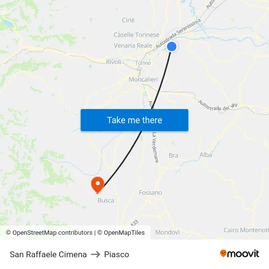 San Raffaele Cimena to Piasco map