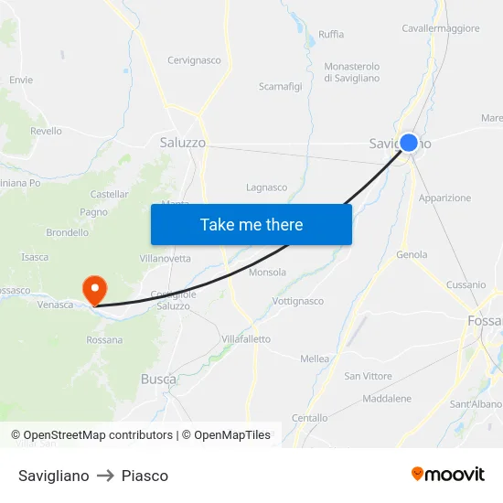 Savigliano to Piasco map