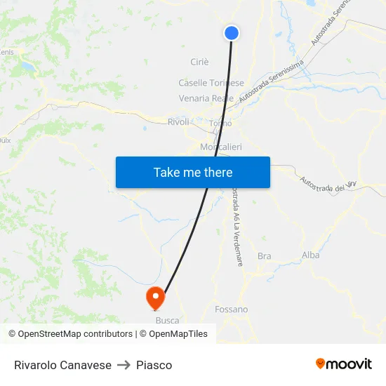 Rivarolo Canavese to Piasco map
