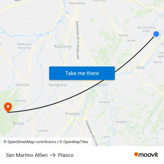 San Martino Alfieri to Piasco map