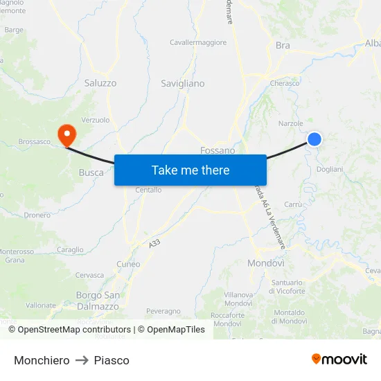Monchiero to Piasco map