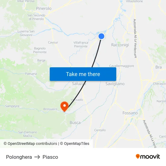 Polonghera to Piasco map