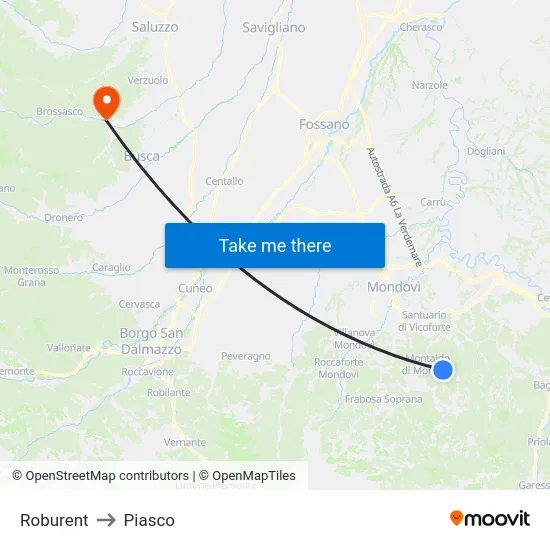 Roburent to Piasco map