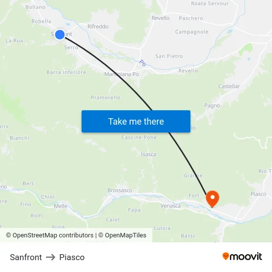 Sanfront to Piasco map
