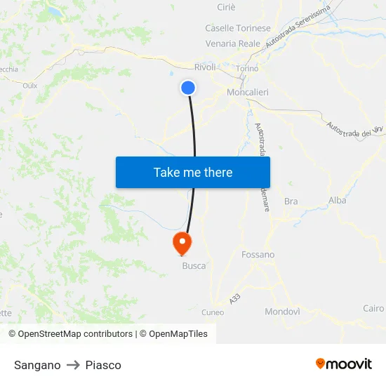 Sangano to Piasco map