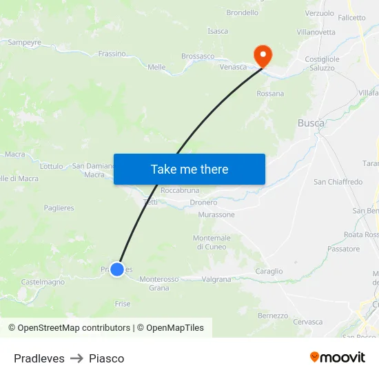 Pradleves to Piasco map