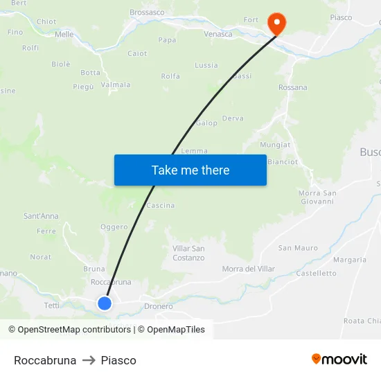 Roccabruna to Piasco map