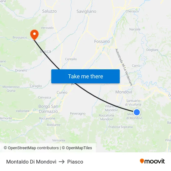 Montaldo Di Mondovì to Piasco map