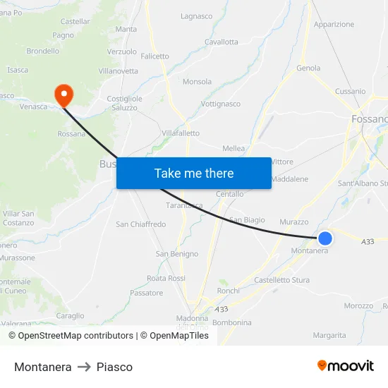 Montanera to Piasco map