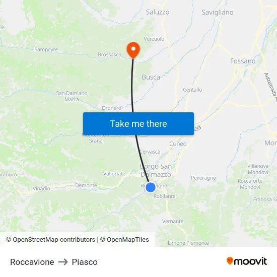 Roccavione to Piasco map